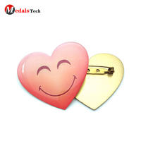 Printing epoxy coated metal smile face heart shape badge with safety pin