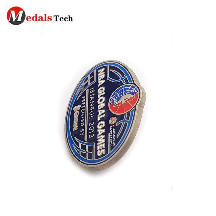 Cheap popular NBA games silver metal souvenir lapel pin