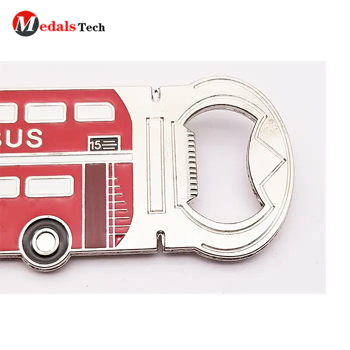 Unique promotional soft enamel magnet bus shape bottle opener