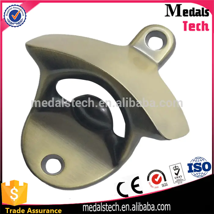 OEM metal material Promotional gifts brass plated beer bottle opener wall mount