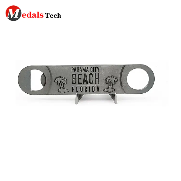 Custom cheap engraved logo flat metal bar blade bottle opener