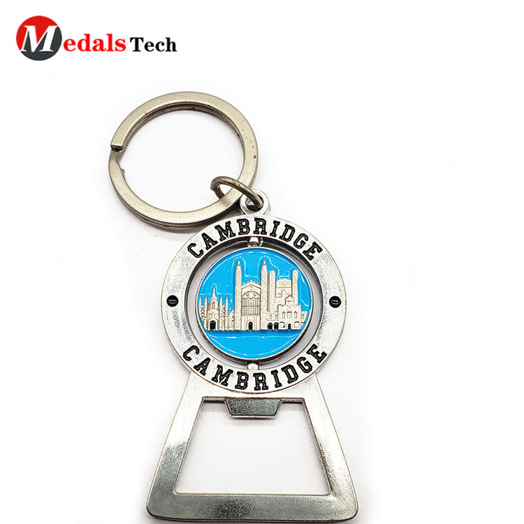 Cheap metalkeychain pocket bottle opener with spinning badge