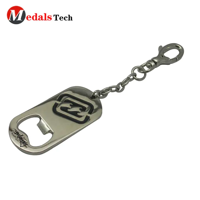 Custom stainless steel silver printing logo dog tag bottle opener keychain for promotion