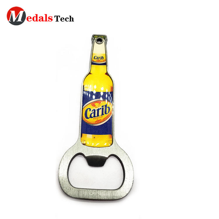 Wholesale custom shapedsilver beer bottle opener with epoxy sticker