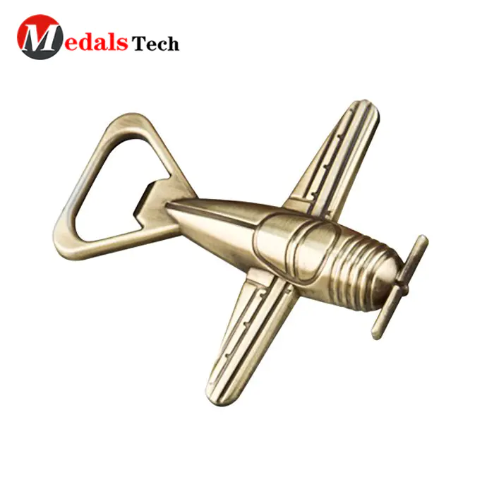 Factory direct sale custom antique brass plated wholesale 3d airplane bottle opener