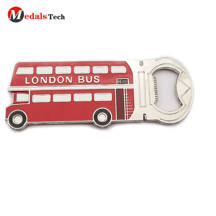 Unique promotional soft enamel magnet bus shape bottle opener
