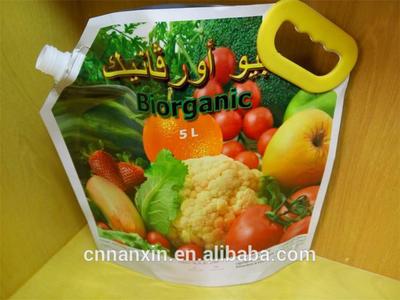 plastic bag packaging with handle & spout for vegetable washing detergent