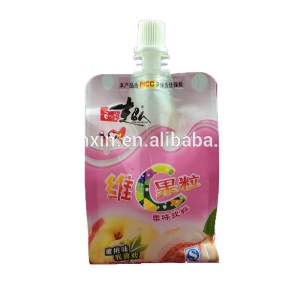PET/PE fruit juice packaging flat bottom pouch with spout