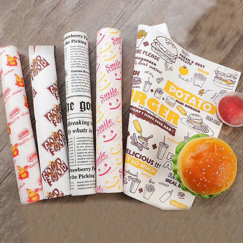 high quality hamburger paper customized printed grease-proof wrapping paper