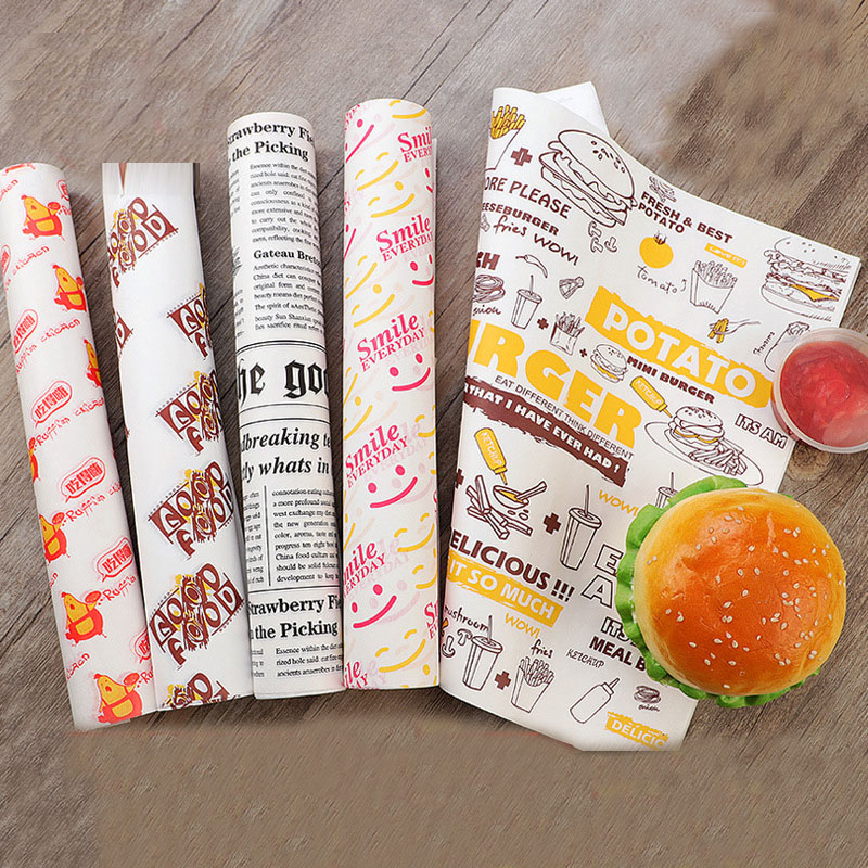 Grease Resistant Wrapping Paper Packaging Tissue Paper Custom Printed Grease Proof Burger Shawarma Wax Sandwich Paper