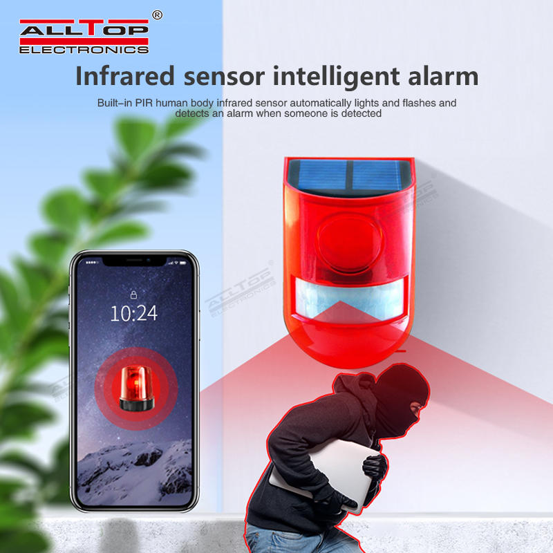 ALLTOP Factory Directly Sell Solar Alarm System Intruder Security light PIR Motion Sensor Solar Siren Solar alarm light