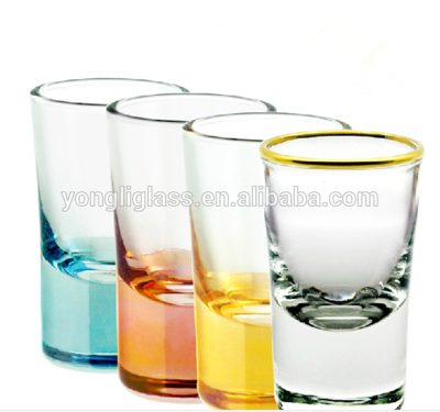 Good quality beautiful rainbow shot glass, tourist souvenir shot glass,colored bottom shot glass