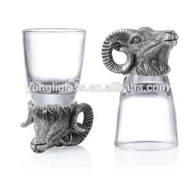 High-end metal animal head with glass cup , animal shaped vodka shot glass