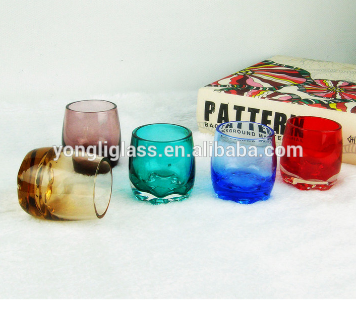 Wholesale high quality 80ml bule shot glass , custom spray colour hot selling vodka shot glass