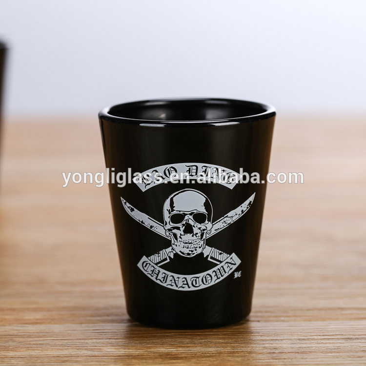 Round 2oz Personalized Print Shot Glass with Heavy Black Base, Customized Skull Black Heavy Base Shot Glasses