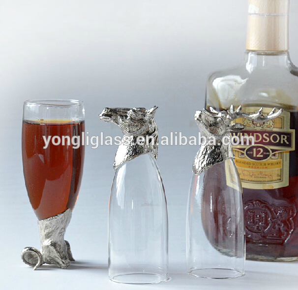 High-end animal shaped glass cup , mental base wine glass , animal head with glass cup