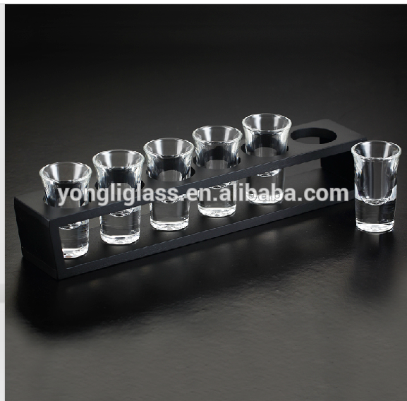 Wholesale lead free shot glass,shot glass with wood tray ,split shot glasses