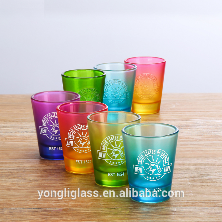 2018 Latest Product 2oz Frosted Cool Colour Shot Glass, Novelty Multicolor shot glass