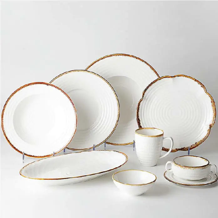 High Temperature Porcelain Crockery Set Dinnerware, Color Banquet Dinnerware Sets, Rustic Restaurant Dinnerware Sets&