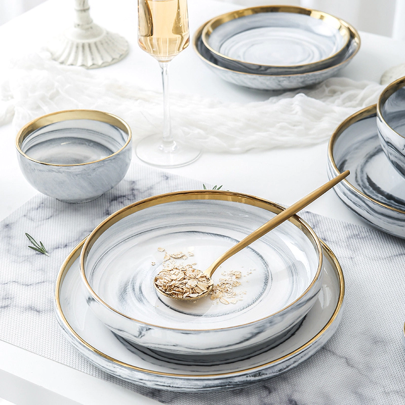 Royal Wedding Ceramics Dinnerware Gold Rim Ceramic Soup Bowl Set