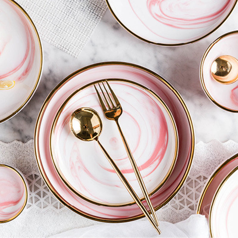 Maakte zich klaar Beleefd wijk Best Selling Idea Latest Horeca Dinner Set Gold With Popular Design Marble  Dish Pink Restaurant Dinner Set Porcelain@-Two Eight