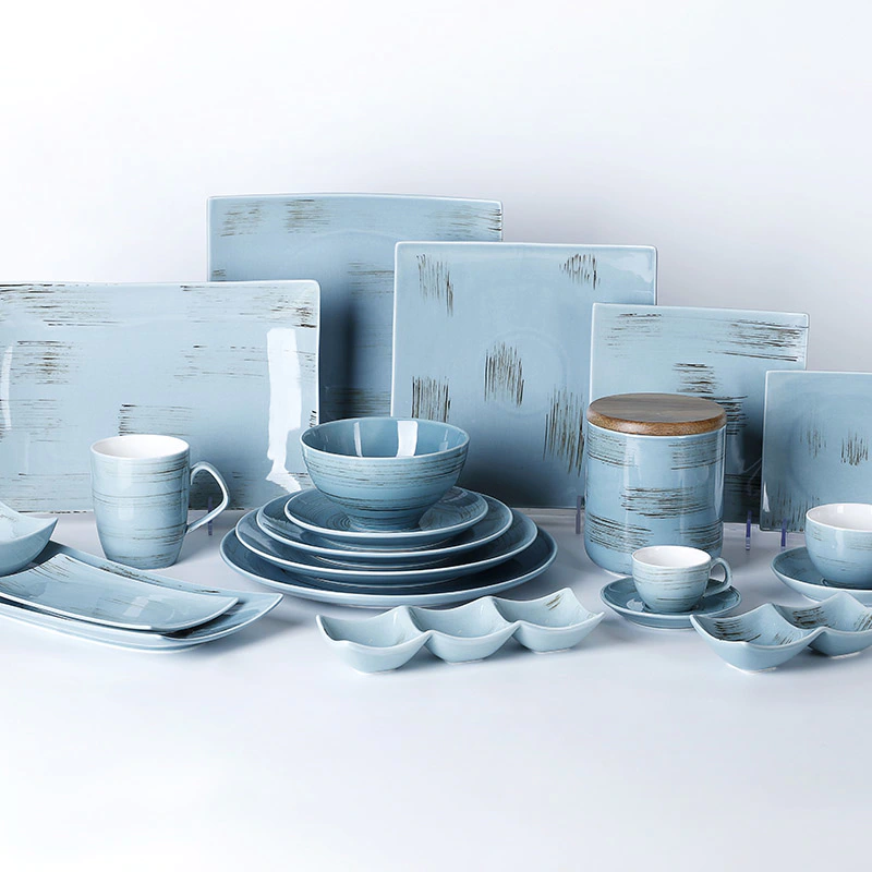 Hotel Ceramic Dinnerware Blue And White Ceramics Rustic Plates, Wholesale Ceramic Plates, Color Glazed Stoneware Dinnerware*
