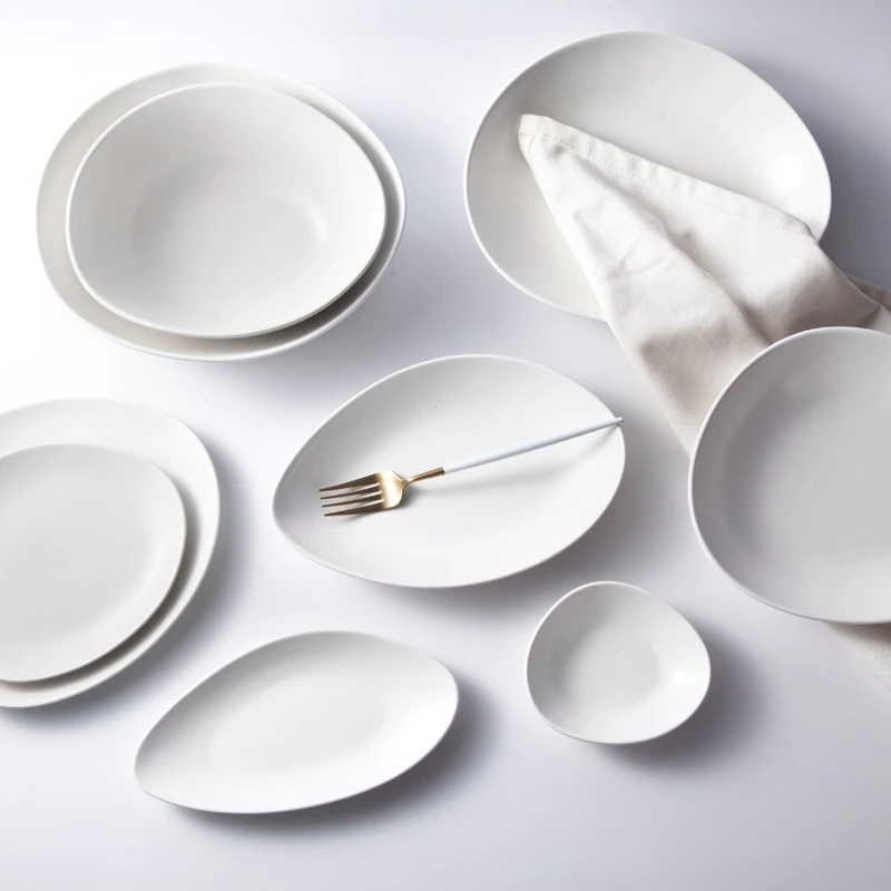 Restaurant Hot Plate Rustic Stone Stoneware, Black/ Grey/ White Color Porcelain Plate Restaurant, Colorful Dinnerware Sets*