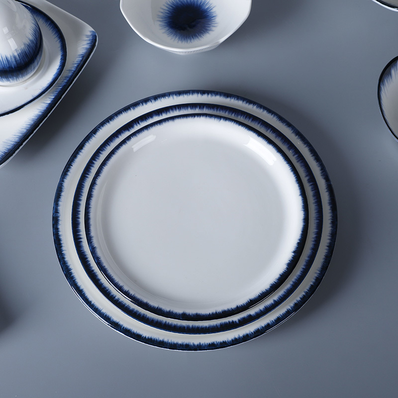 Blue Glazed Hotel Ceramic Tableware Unbreakable Dinner Set, Nordic Banquet Hall Rustic Dinner Set Ceramic Tableware^