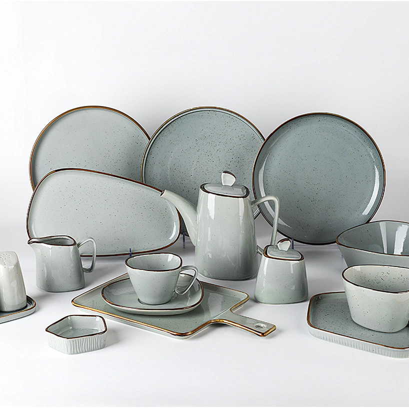 Catering Dinnerware Rustic Grey Ceramics Plate Restaurant Crockery Dinner Dinnerware Set, Wholesale Horeca Tableware Dinner Sets