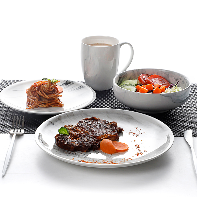 Hot Sale Restaurant Hotel Marble Tableware Dinnerware Set, Breakfast Set Seramik, Marble Dinnerware