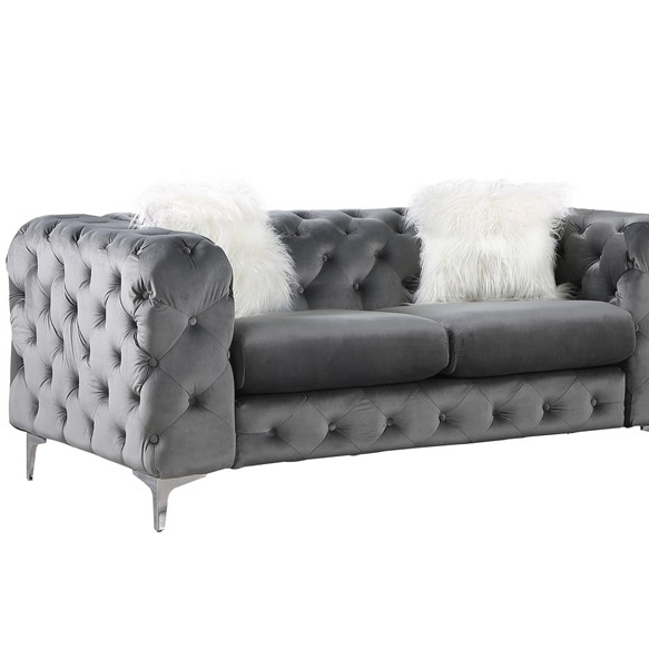 New Hot hot Classic Tufted grey Velvet chesterfield sofa2 seat