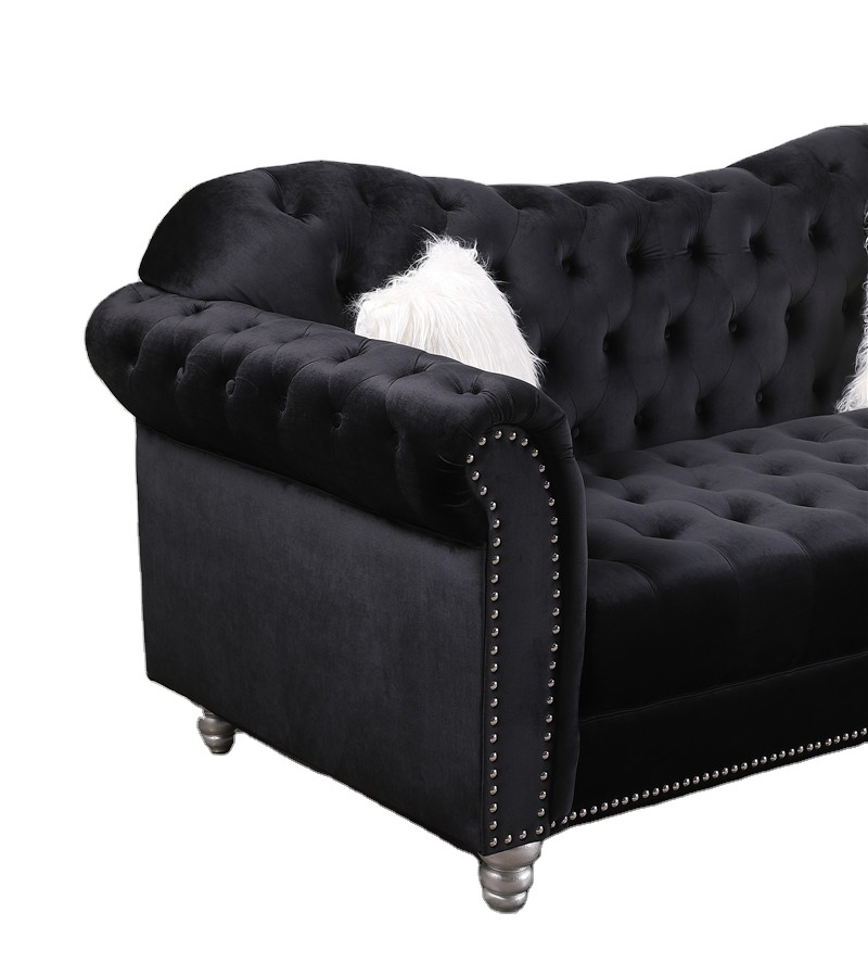 2021 Living room newest high end luxury chesterfield black velvet fabric sofa love