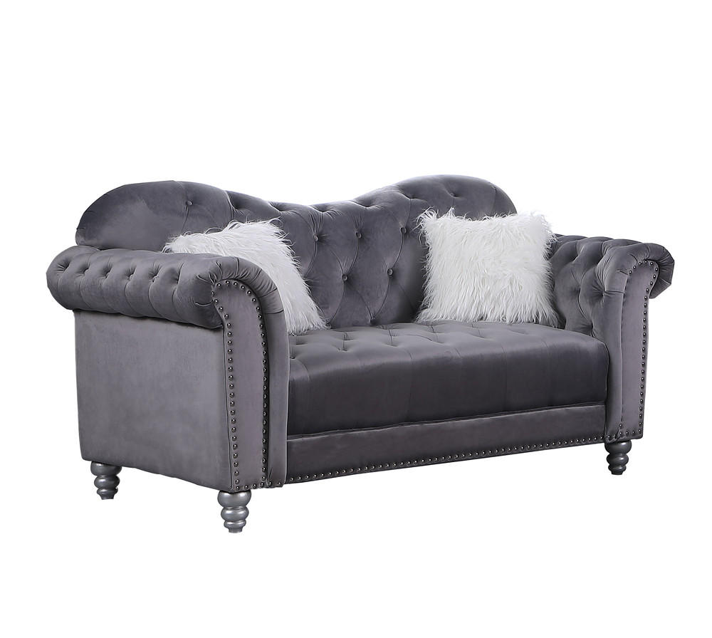Large Tufted velvet Fabric Chesterfield Sofa, Classic Living Room Couch (grey)