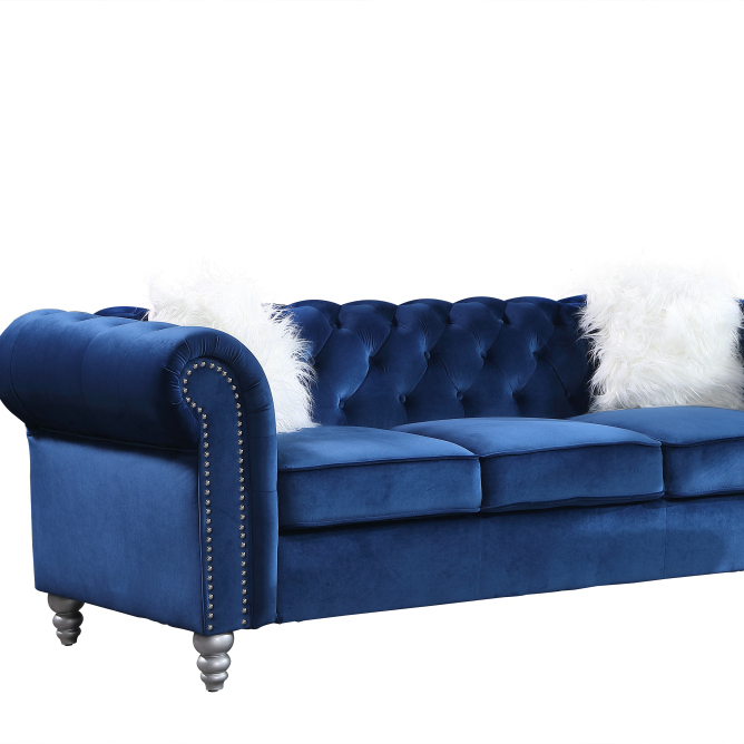 FactoryHot SellingClassic Chesterfield Sofa Button TuftedVelvet Polyester Blue Chesterfield Sofa-Y3511