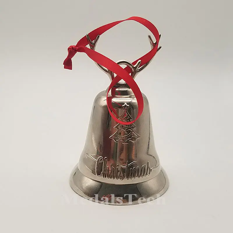 Festival decoration Large size smooth silver plating brass hand Christmas bell for new year gifts
