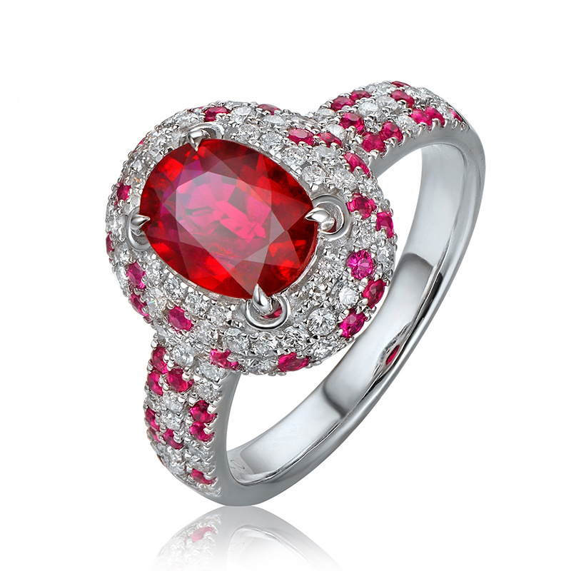 Pigeon Blood Ruby Natural DiamondSilver White Gold Ring Jewelry With Guldplaterade Smycken