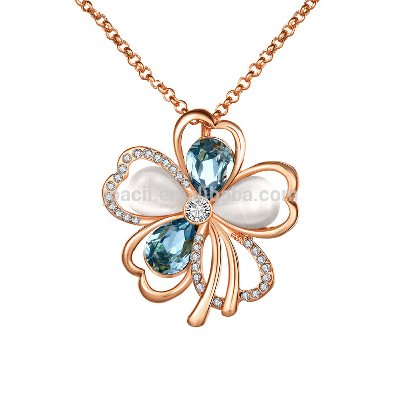 Flower Design Crystal Three Color Options Cable Chain Necklace