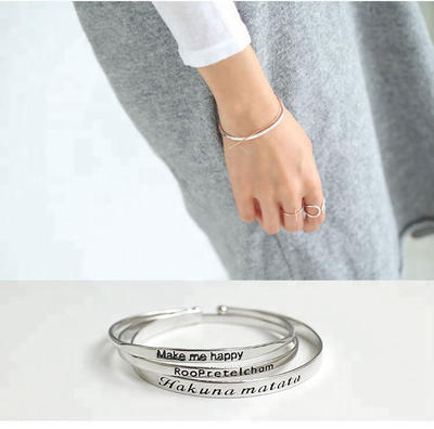 Wholesale women solid sterling silver 925 pure silver open cuff bangle for engrave