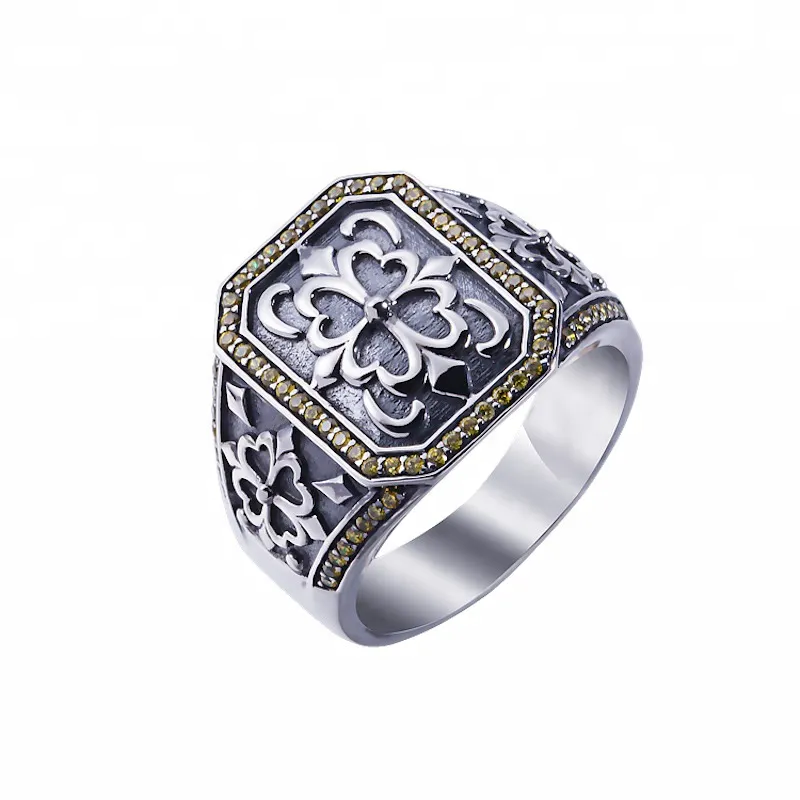 Joacii Men'S Vintage Style Oxidized 925 Sterling Silver Ring With Aaa Zircon Stone