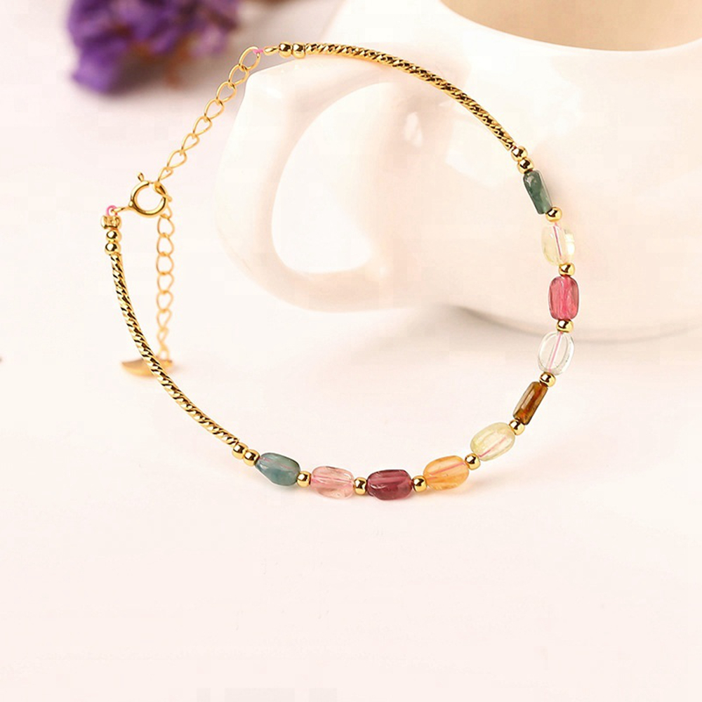925 gold plated women colorful artificial tourmaline Glass jewelry bracelet