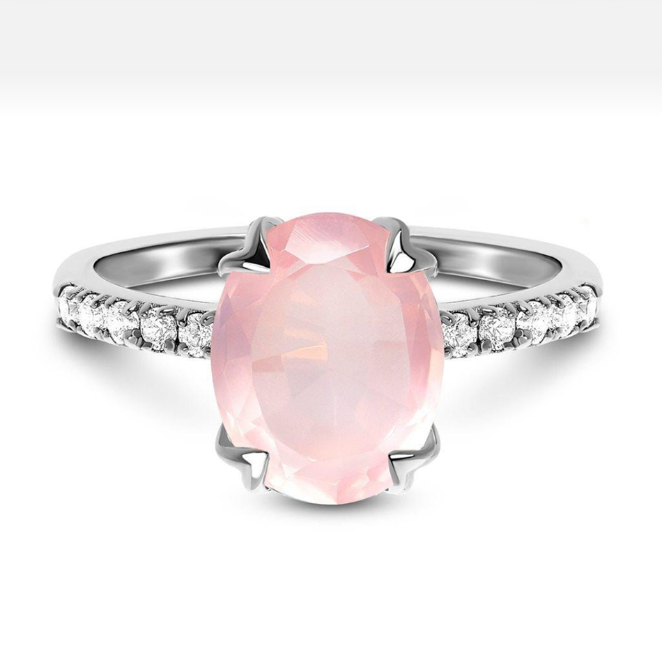 Custom 925 Sterling Silver Love Stone Big Rose Quartz Jewelry Ring For Custom Natural Gemstones Set