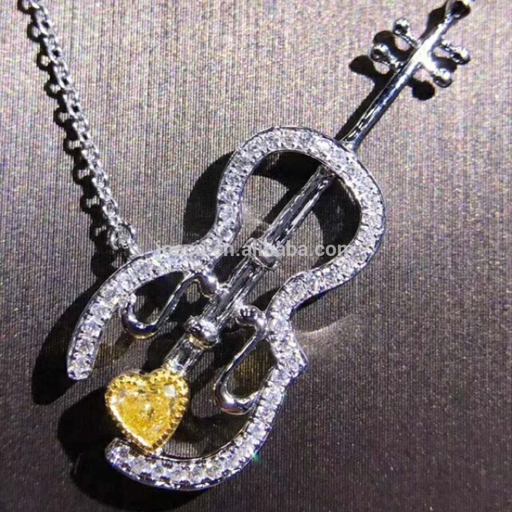 Fashion Women Heart Diamond Guitar Necklace