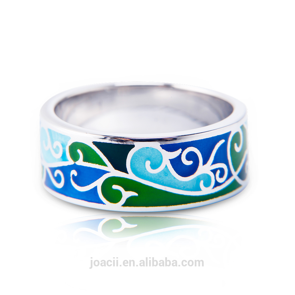 Joacii New Design Fashion 18K White Gold Gilded Enamel 925 Sterling Silver Jewelry Band Ring For Men And Women