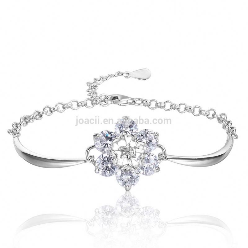 Joacii 925 Silver Bracelets Charm Jewelry Flower Shape Bracelets with Shiny CZ Zircon