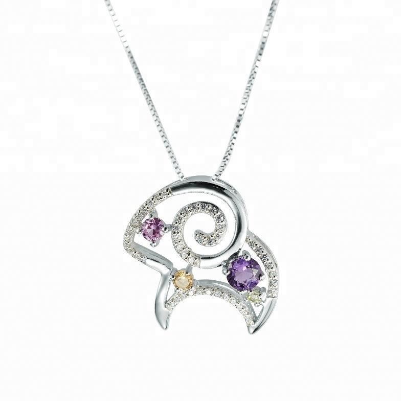 Joacii Stylish Sheep Design Purple Crystal 925 Sterling Silver Necklace Pendant
