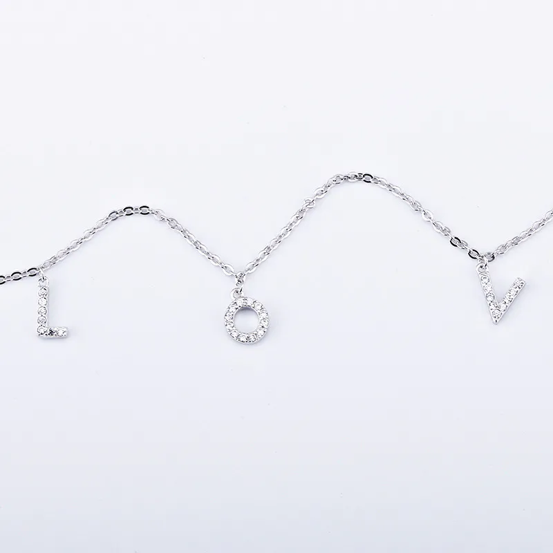 Stylish LOVE Letter Design Silver Zircon Women Necklace
