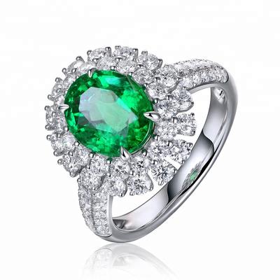 Joacii Customized Design Natural Emerald S925 Sterling Silver Diamond Ring