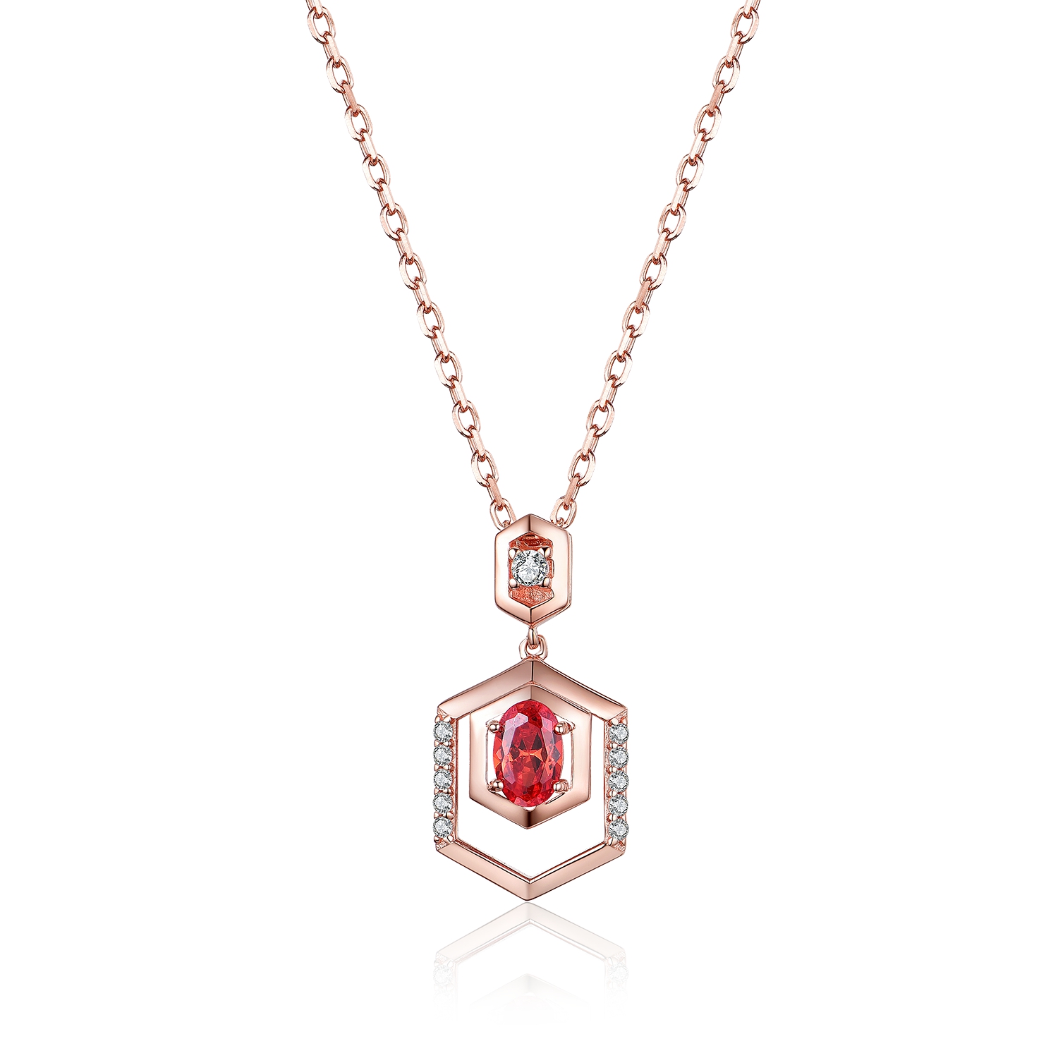 Joacii 925 Sterling Silver Gold Red Big Stone Geometric Rhombus Hexagonal Honeycomb Shaped Necklace With Joalheria