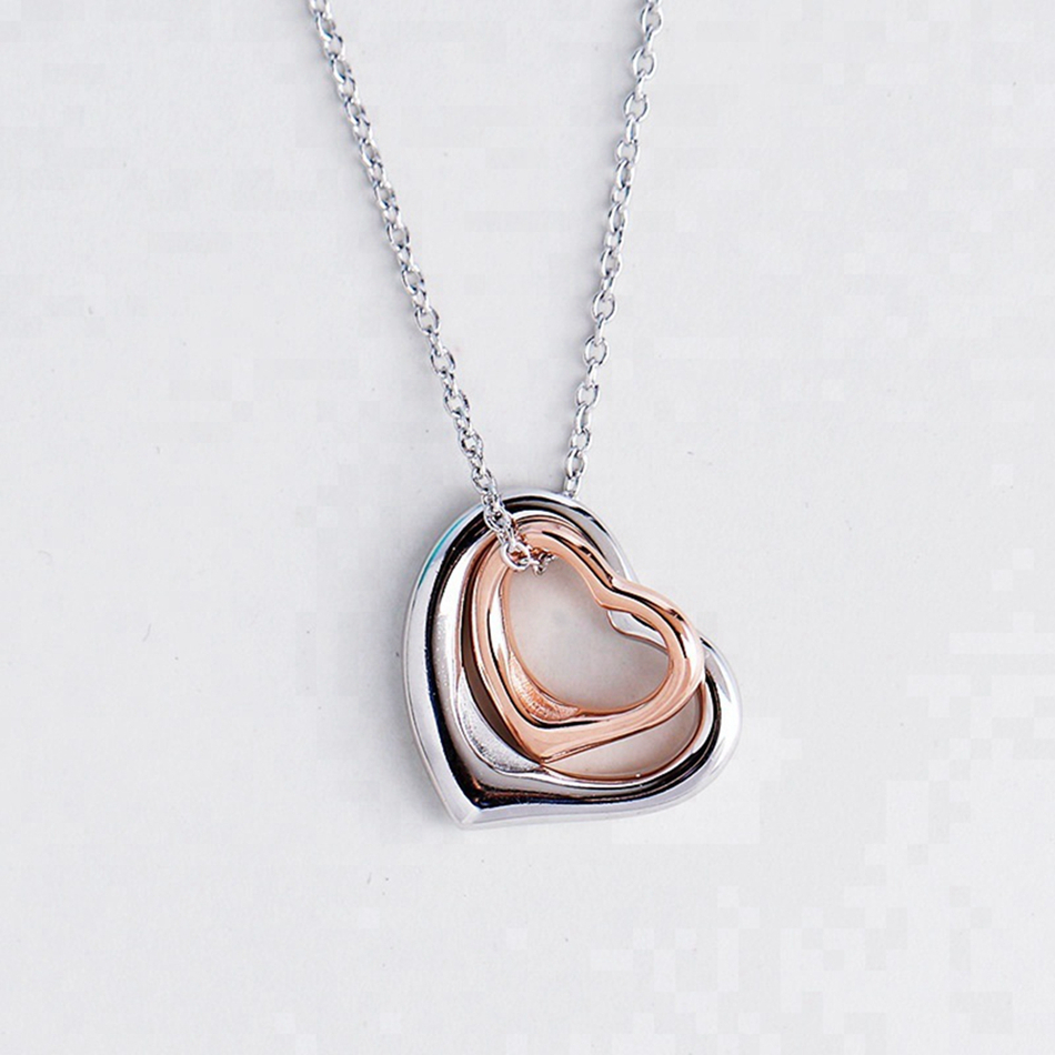 925 Sterling Silver Jewelry Custom Two Tone Plated Double HeartNecklace