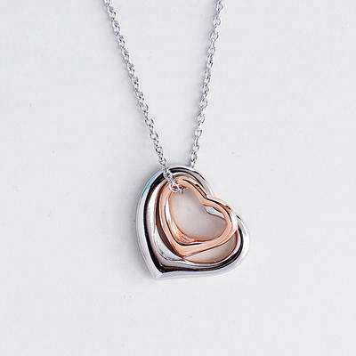 925 Sterling Silver Jewelry Custom Two Tone Plated Double HeartNecklace